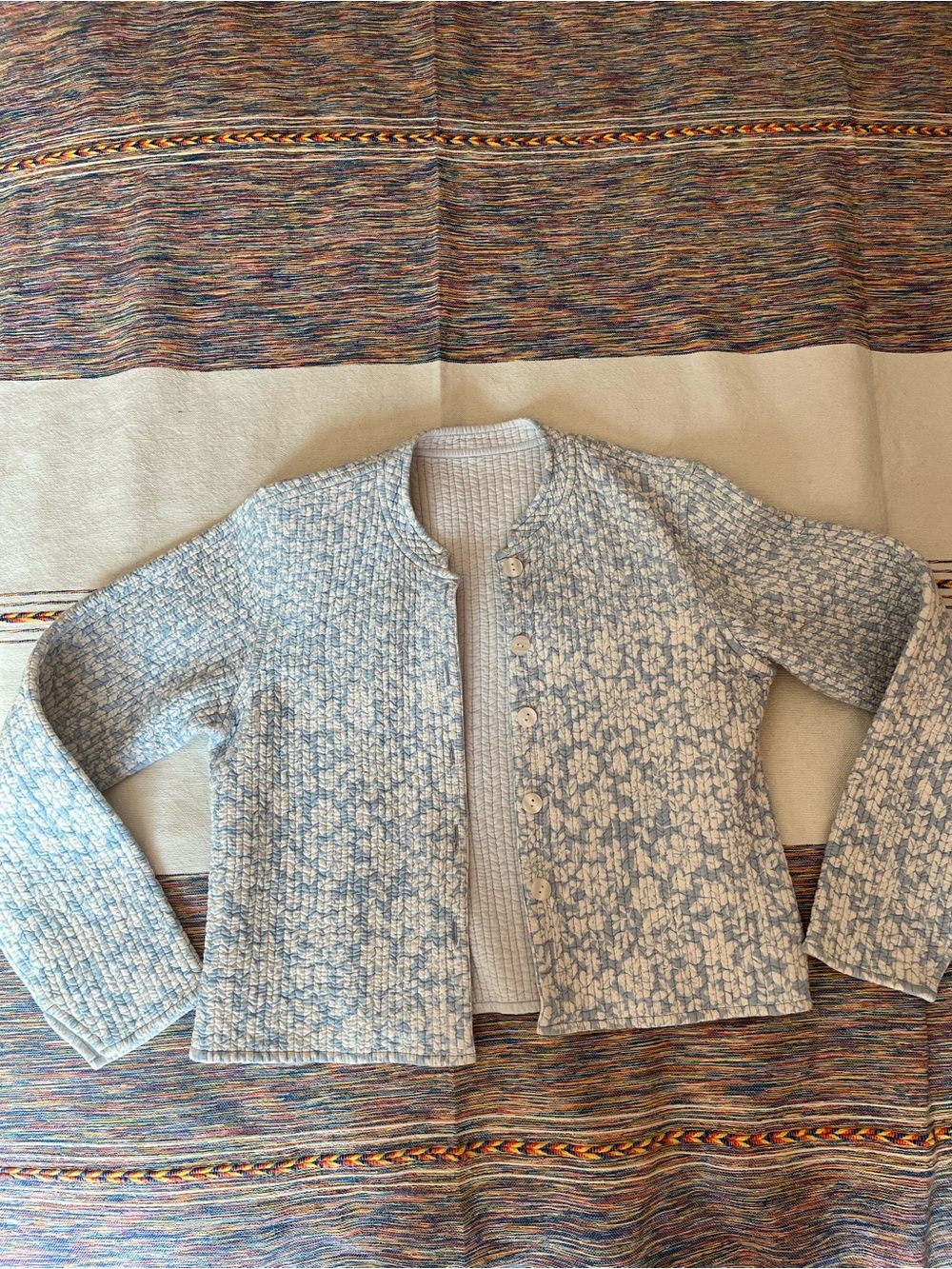 Reversible! Light Blue & White Button Front Linen/Cotton Light Layer